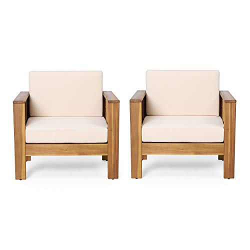 Christopher Knight Home Louver Club Chairs, Teak + Cream