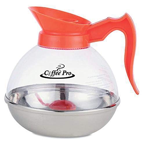 Coffee Pro 12-Cup Polycarbonate Decaf Unbreakable Coffee Decanter, Clear / Orange