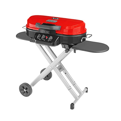 Coleman RoadTrip 285 Portable Stand-Up Propane Grill, Gas Grill with 3 Adjustable Burners and Instastart Push-Button Ignition; Grease Tray, Side Tables, Thermometer, Folding Legs & Wheels Included