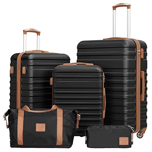 Coolife Suitcase Set 3 Piece Carry On Hardside Luggage with TSA Lock Spinner Wheels (Black, 5 piece set)