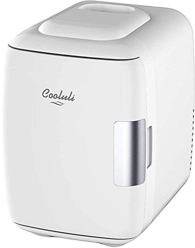 Cooluli Skincare Mini Fridge for Bedroom - Car, Office Desk & Dorm Room - Portable 4L/6 Can Electric Plug In Cooler & Warmer for Food, Drinks, Beauty & Makeup - 12v AC/DC & Exclusive USB Option, White