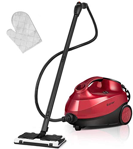 COSTWAY 2000W Multipurpose Steam Cleaner with 19 Accessories, Household Steamer with 1.5L Tank for Cleaning, Heavy Duty Rolling Cleaning Machine for Carpet, Floors, Windows and Cars, Red