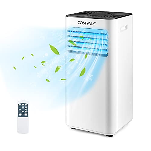 COSTWAY Portable Air Conditioner 10000BTU( SACC 7000 BTU ), Evaporative Air Cooler, Dehumidifier, Cooling for Room Spaces up to 350 Sq.Ft with 3 Speed Function, Universal Casters, 24H Timer, Remote Control, Air Cooler for Home Office