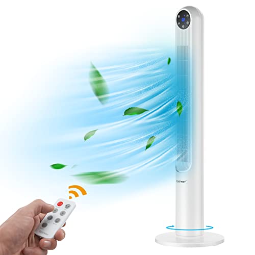 COSTWAY Tower Fan, 42-Inch Portable 80 Degrees Oscillating Fan with Remote, Smart Control Panel, 3 Wind Modes, 12H Timer, Quiet Bladeless Fan for Living Room, Bedroom, Kitchen, Office (White)