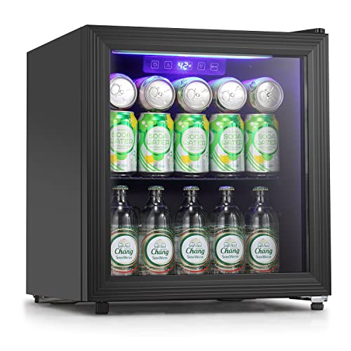 COWSAR Beverage Refrigerator 57 Can Capacity Beverage Cooler 1.7 Cu. Ft Mini Wine Fridge Beer Fridge Mini Fridge With Glass Door for Bedroom