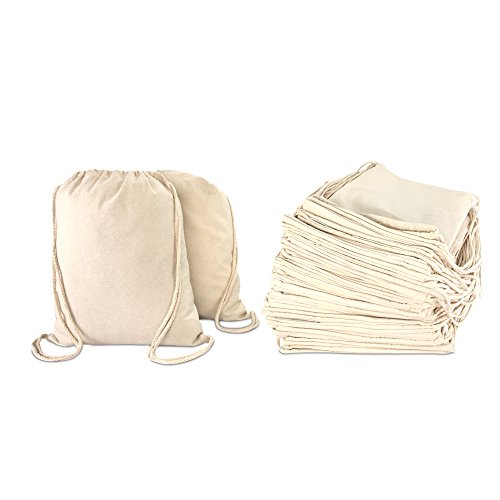 DALIX Cotton Drawstring Backpack Laundry Bags Bulk 50 Pack Mens Womens Natural