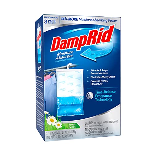 DampRid Fresh Scent Hanging Moisture Absorber, 16 oz., 3 Pack - Eliminates Musty Odors for Fresher, Cleaner Air, Ideal for Closet, 14% More Moisture Absorbing Power*- Blue