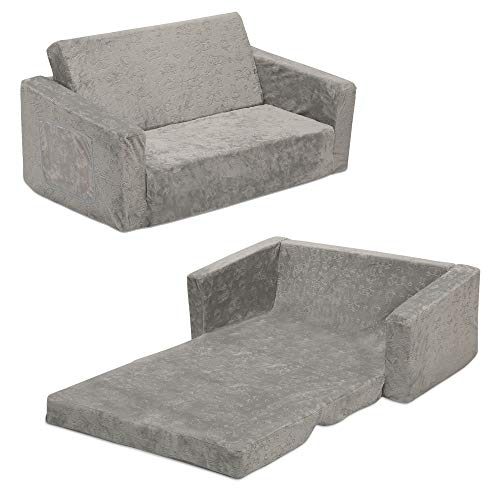 Delta Children Serta Perfect Extra Wide Convertible Sofa to Lounger, Comfy 2-in-1 Flip Open Couch/Sleeper for Kids, Grey
