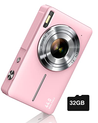 Digital Camera, FHD 1080P, Digital Point and Shoot, 44MP for Vlogging with Anti Shake 16X Zoom, Compact, Small for Kids Boys Girls Teens Students Seniors- Pink
