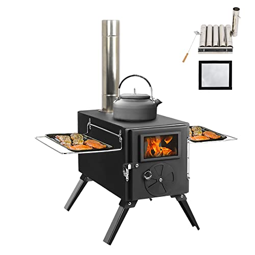 DOALBUN Outdoor Portable Wood Burning Stove , Heating Burner Stove for Tent,Camping, Ice-fishing, Cookout, Hiking, Travel, Includes Pipe Tent Stove+Tent Stove Jack