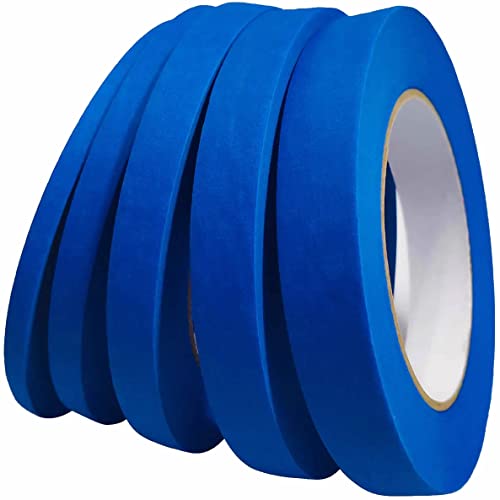 DOAY Blue Painters Tape 1/4" 3/8" 1/2" 5/8" 3/4" x 60 Yard - Multi Size Pack - Multi Surface Use - 5 Rolls
