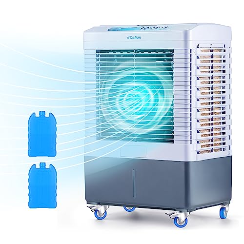 DoRun Portable Evaporative Cooler,2647 CFM Swamp Cooler with Filter, 3 Modes & Speeds, 120° Oscillation, Cools 900 Square Feet-10.6 Gallon Water Tank for Garage Home RV Commercial