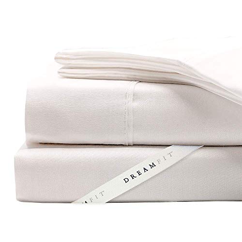 Dreamfit DreamChill Luxury Cooling Bamboo Sheets with Elastic Corner Straps 21" Deep Pocket 100% Made in USA, White King Sheet Set