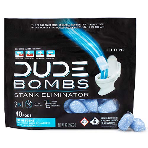 DUDE Bombs Toilet Stank Eliminator - 1 Pack, 40 Pods - Fresh Scent 2-in-1 Stank Eliminator + Toilet Bowl Freshener – Refreshing Blend of Lavender, Cedar, Lime, and Eucalyptus