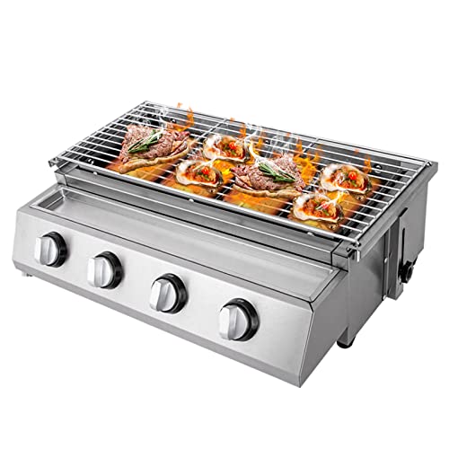 DYRABREST Portable Barbeque Propane Gas Grill,Stainless Steel Patio Garden Barbecue Grill with 4 Individual Burners and Oil Catch Tray for Outdoor Kitchen BBQ,Removable Grill