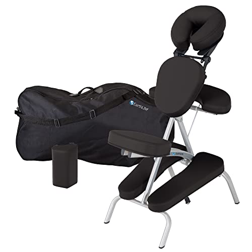 EARTHLITE Portable Massage Chair Package VORTEX - Portable, Compact, Strong and Lightweight incl. Carry Case, Sternum Pad & Strap (15lbs), Black