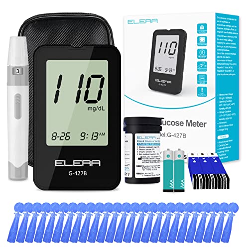 Elera Blood Glucose Monitor Kit, Code-Free Diabetes Testing, Glucometer Machine with 25 Test Strips, 25 Lancets, and Storage Bag - Accurate Blood Sugar Level Checker for Home and Travel