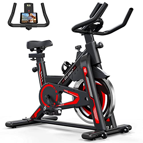 eulumap Exercise Bike - Stationary Indoor Cycling Bike for Home Gym with Tablet Holder and LCD Monitor,Silent Belt Drive,Comfortable Seat and Quiet Flywheel