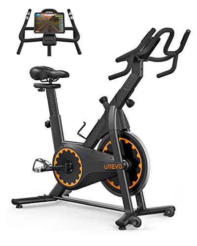 Exercise Bike, UREVO Stationary Bike with App for Home, Magnetic Resistance Indoor Cycling Bike with 350lbs Weight Capacity, iPad Holder, Professional Multi-Grips Handlebar