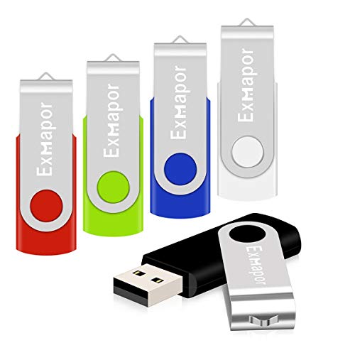 Exmapor 5 Pack USB Flash Drive 32GB Swivel Thumb Drives for Storage USB Stick(Mixed Color: Black, Red, Green, Blue, White)