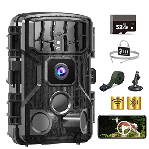 EZETAI Trail Camera WiFi 4K 30MP Bluetooth Game Cameras with Night Vision Motion Activated Waterproof,120°Wide-Angle,0.2s Trigger Time IP66 Waterproof Hunting Trail Camera for Wildlife Monitoring