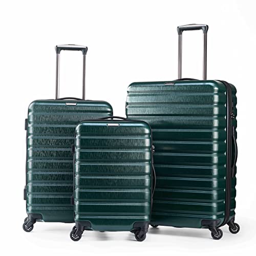 Fanskey Luggage, 3 Piece Set Suitcase with Spinner wheels, TSA LockHardshell, Lightweight (Dark Green)