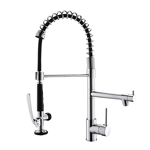 Fapully Chrome Kitchen Faucet with Sprayer,Commercial Single Handle Pull Down Kitchen Sink Faucet