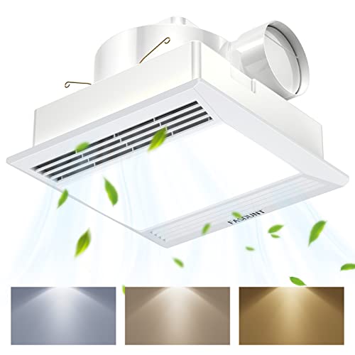 FASDUNT Bathroom Exhaust Fan Ultra Quiet 1.0 Sones Bathroom Ceiling Vent Fan with 3 Adjustable Colors Lights 110 CFM Bath Ventilation Fan with Light Combo, Fits for Home Bath Office Hotel 105 sq. ft.