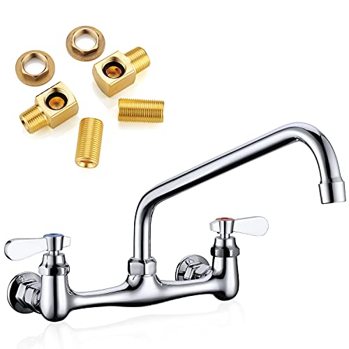 Favorpo Wall Mount Faucet 8 Inches Center Commercial Kitchen Faucet, 12 Inches Swivel Spout Wall-Mount Utility Sink Faucets, 2 Handle Wall Mounted Faucets for Kitchen Laundry Room Restaurant