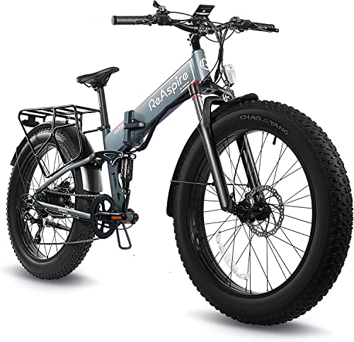 FIOTAS ReAspire Electric Bike Adults 750W Motor 28 MPH 40 Miles Folding Ebike for 48V/14Ah Battery, E Bikes Foldable Mountain Beach Electric Bicycle Dual Shock Absorbers Shimano 8-Speed, Grey