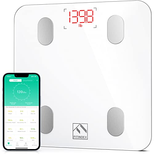 FITINDEX Smart Scale for Body Weight, Digital Bathroom Scale BMI Body Fat Scale Bluetooth Weighting Machine for People with Baby Mode, Accurate Body Composition Monitor Health Analyzer with App, 400lb