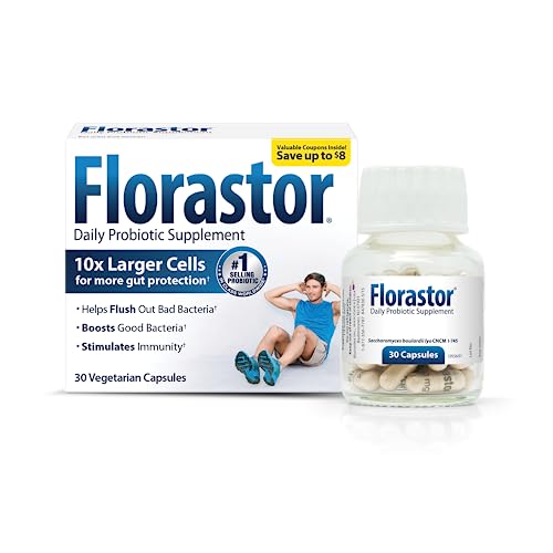 Florastor Probiotics for Digestive & Immune Health, 30 Capsules, Probiotics for Women & Men, Dual Action Helps Flush Out Bad Bacteria & boosts The Good with Our Unique Strain Saccharomyces boulardii
