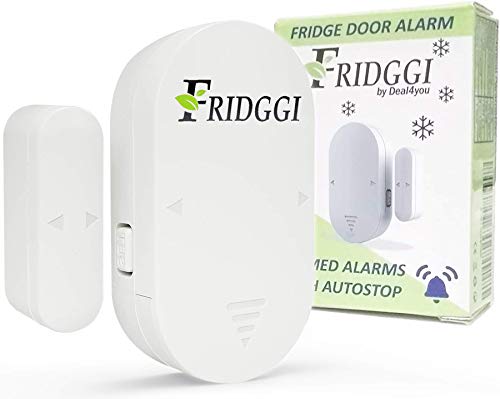 FRIDGGI - Freezer Door Alarm with Delay When Left Open, 60sec, 120sec, 180sec Reminders, Refrigerator and Fridge Door Alarm or Chime, Low/Loud 80dB to 110dB (White)