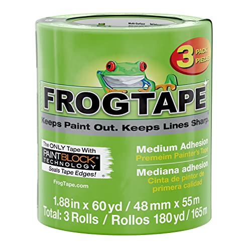 FROGTAPE 240661 Multi-Surface Painter's Tape with PAINTBLOCK, Medium Adhesion, 1.88 Inches x 60 Yards, Green, 3 Rolls