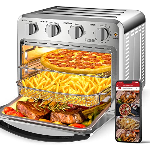 Geek Chef Air Fryer Toaster Oven Combo,16QT Convection Ovens Countertop, 4 Slice Toaster, 9-inch Pizza, whit Warm, Broil, Toast, Bake, Air Fry, Oil-Free, 100+ Online Video Recipes & Accessories