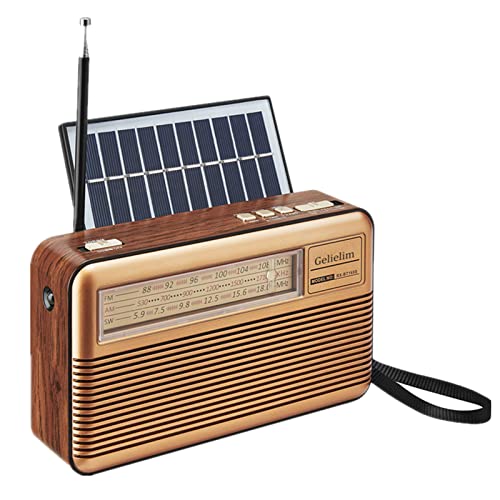 Gelielim Retro Shortwave Radio Portable AM FM Radio Battery Operated Vintage Radio with Bluetooth Speaker, Rechargeable Solar Radio, TF Card USB Disk Player, Large Tuning Knob for Home Kitchen Outdoor