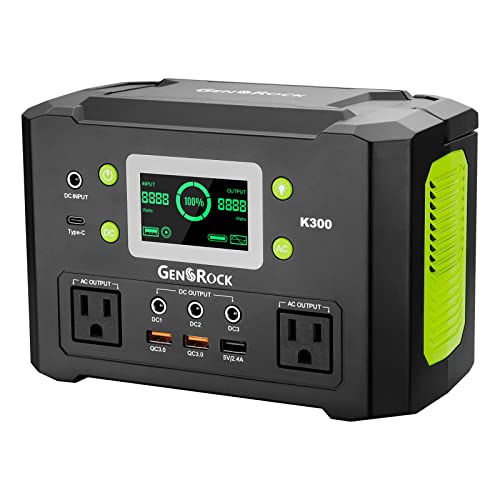 GENSROCK 300W Portable Power Station, 222Wh Solar Generator, Backup Lithium Battery With 110V/300W AC Outlet/QC 3.0/Type-C/LED Light/DC 12V for CPAP Family Emergency Outdoor Camping RV Travel