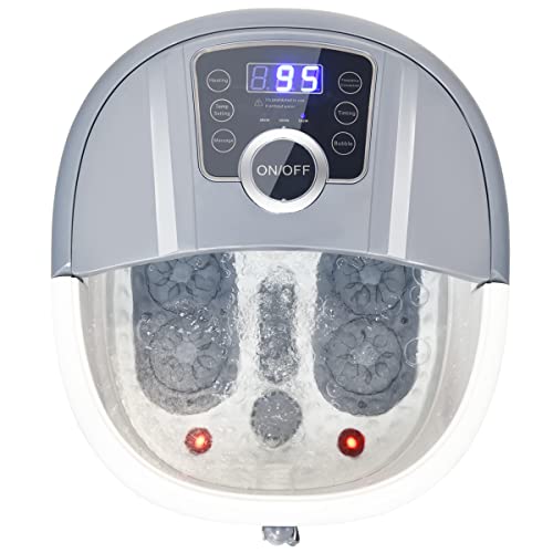 Giantex Foot Spa Bath Massager with Heat, Bubbles, 16 Pedicure Shiatsu Roller Massage Points, Frequency Conversion Power Saving, Adjustable Time & Temperature, LED Display, Drainage Pipe (Gray)