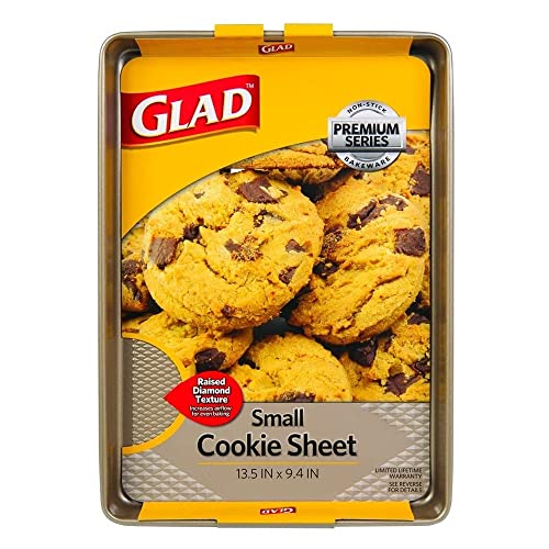 Glad Premium Nonstick Cookie Sheet – Heavy Duty Baking Pan with Raised Diamond Texture, Small, Gold