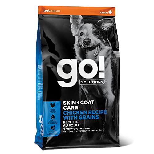 GO! SOLUTIONS Skin + Coat Care - Dry Dog Food, 25 lb - Chicken Recipe with Grains for All Life Stages - Complete + Balanced Nutrition for Dogs