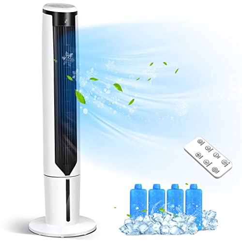 GOFLAME 41" Evaporative Air Cooler Portable, 3-IN-1 Oscillating Tower Fan with Remote Control, 3 Wind Speeds and 3 Modes, Bladeless Air Cooling Fan with LED Display and 9H Timer for Bedroom Living Room Office