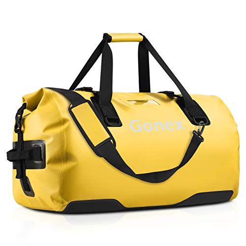 Gonex 60L Extra Large Waterproof Duffle Travel Dry Duffel Bag Heavy Duty Bag with Durable Straps & Handles for Kayaking Paddleboarding Boating Rafting Fishing Yellow
