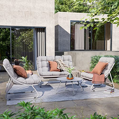 Grand patio Outdoor & Indoor 4-Piece Conversation Set Patio Furniture with Steel Frame, Removable Padded Olefin Cushion, Deluxe Enlarged Seat, Coffee Table - Beige