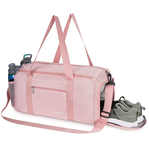 Gym Bag for Men and Women, Small Sports Carry On Duffel Gym Bags with Wet and Shoe Compartment, Pink