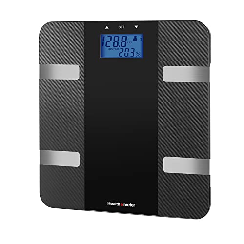 Health o meter Total Body Composition Carbon Fiber Weight Tracking Digital Scale for Body Weight, Bathroom Scale, Body Fat, Hydration Levels, BMI, Muscle Mass, Backlit LCD Display, 400 lbs Capacity