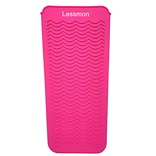 Heat Resistant Silicone Mat Pouch, Lessmon Hair Styling Tools for Curling Irons, Hair Straightener, Flat Irons, Length 11.5 & Width 6 Inches, Pink