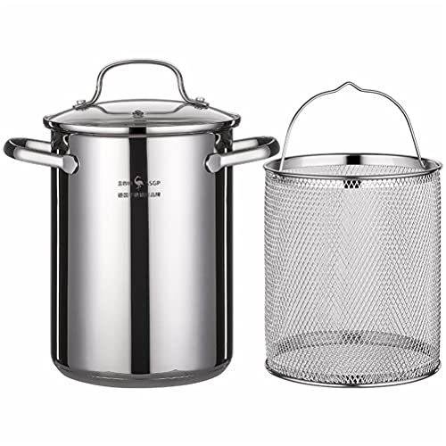 HEMOTON Stainless Steel Fry Pot with Lid and Basket Stove Top Deep Fryer (Diameter: 9.6 in Height: 11in)