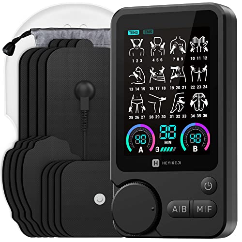 HEYIKEJI EMS TENS Unit Muscle Stimulator for Pain Relief Therapy,72 Modes Electronic Pulse Muscle Massager, 40 Level Intensity tens stim Machine,with 12 Electrode Pads/Storage Bag
