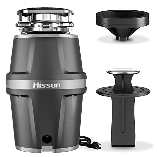 HISSUN Garbage Disposal, 3/4 HP Continuous Feed Kitchen Garbage Disposer with Power Cord, Household Food Waste Disposer with Super Quiet Motor & Flange Included - Gray