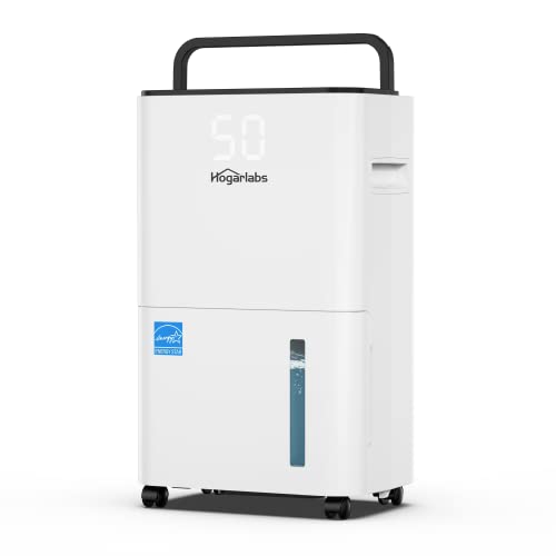 HOGARLABS 3500 Sq. Ft 50 Pint Energy Star Dehumidifier for Home Basements Bedroom Bathroom | Dehumidifiers with Drain Hose for Medium to Large Room | Intelligent Humidity Control | Quiet & Energy Efficient